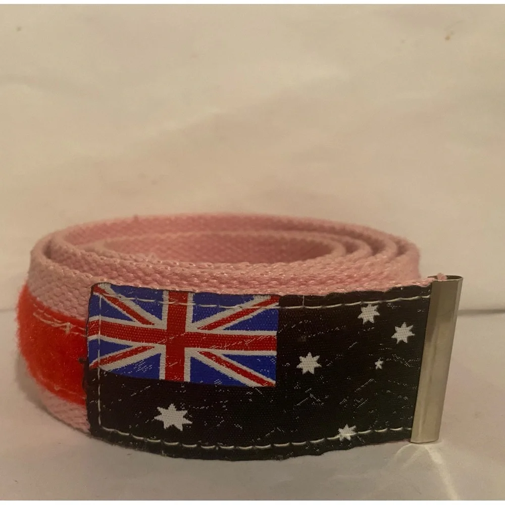 Pink Canvas Belt with Australian Flag Patch unisex 43” L